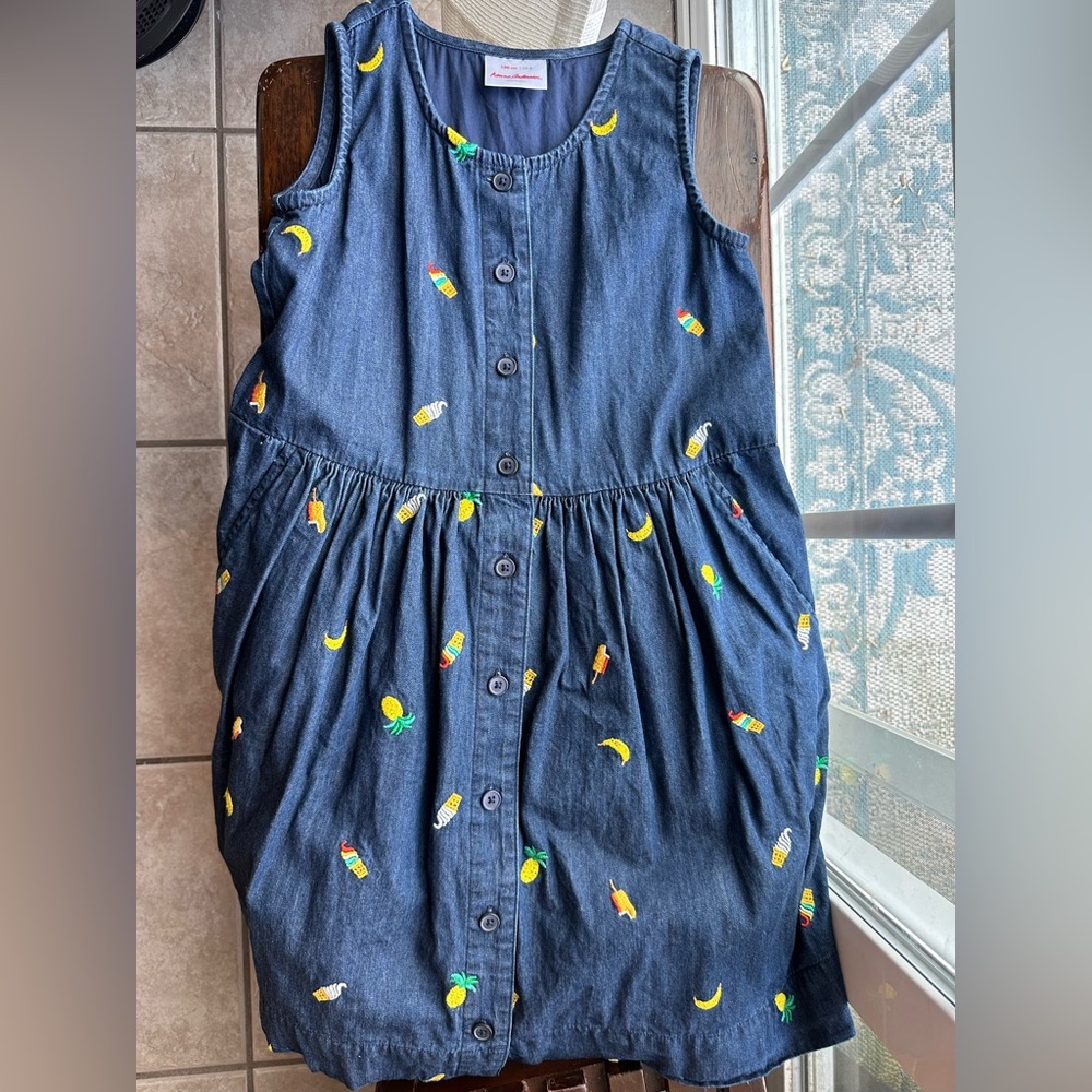 Hanna Anderson: girl denim dress with fun embroideries. (Never worn)
